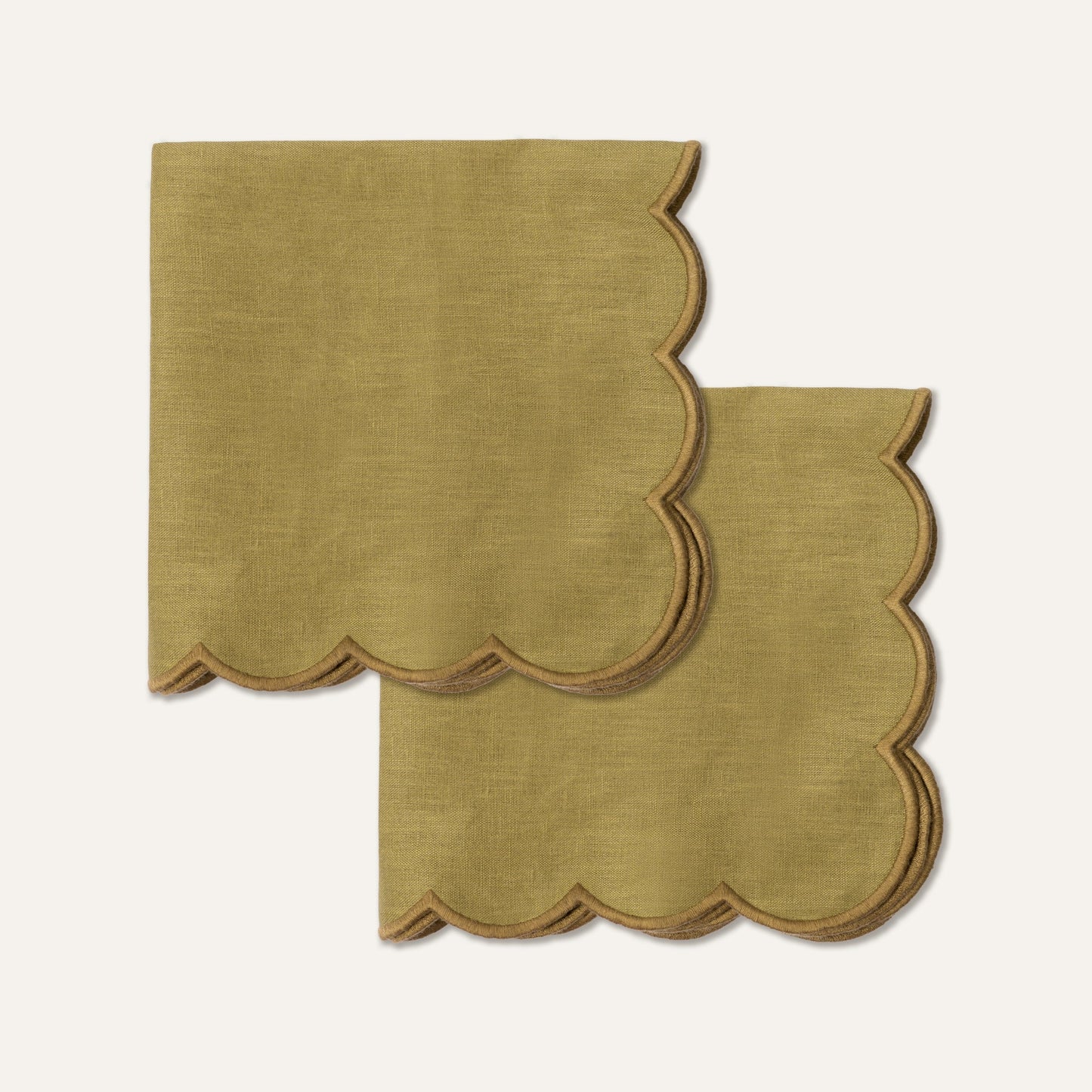 Scallop Linen Napkins Olive - Set of 2