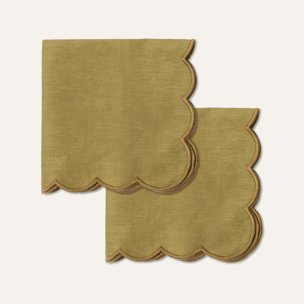 Scallop Linen Napkins Olive - Set of 2