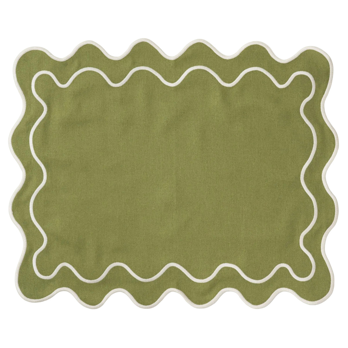 Placemats Wavy Green/white Linen-blend - Set of 2