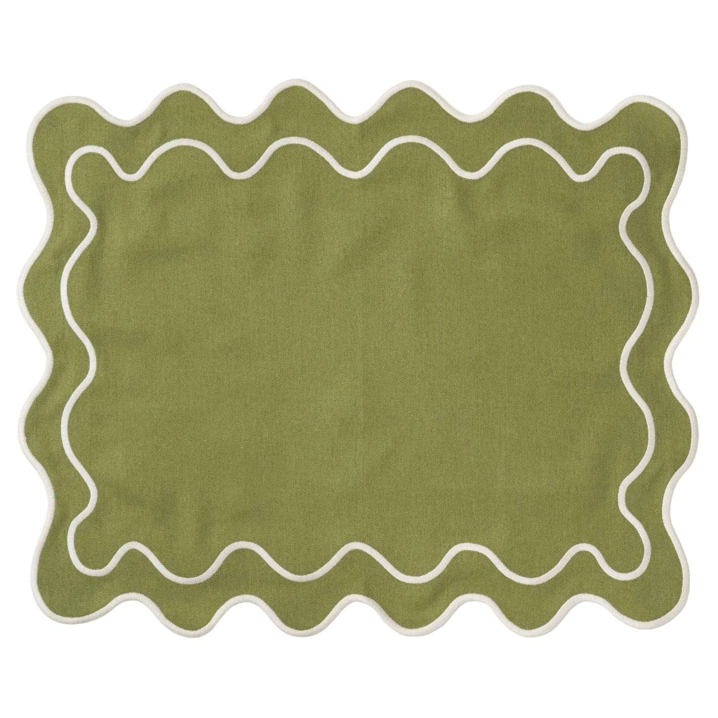 Placemats Wavy Green/white Linen-blend - Set of 2