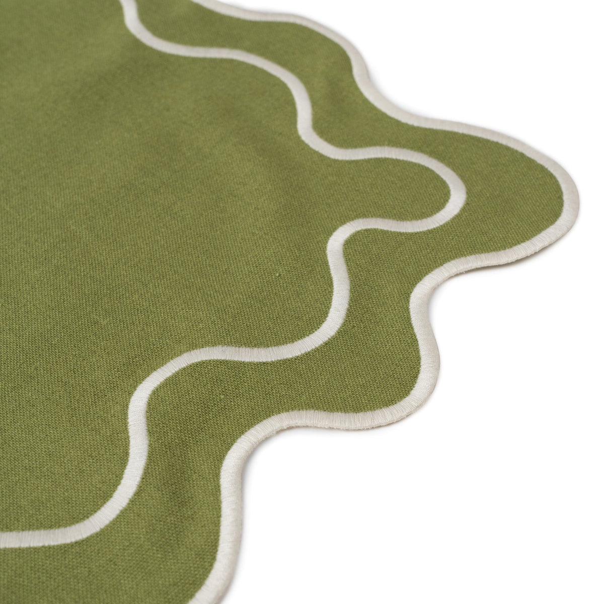 Placemats Wavy Green/white Linen-blend - Set of 2