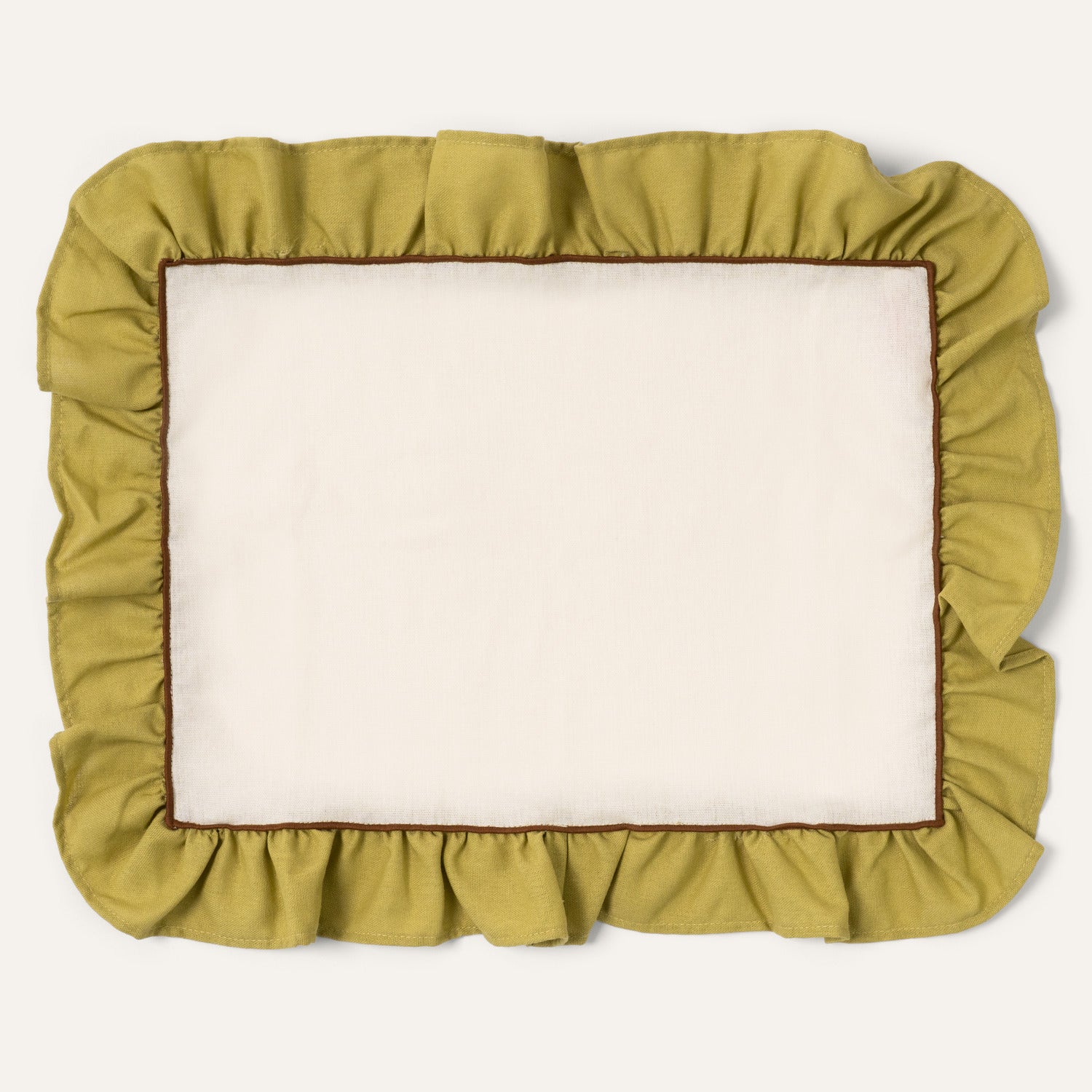 Placemats Set (2), Ruffle, Ivory/Green