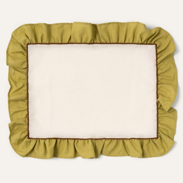 Placemats Set (2), Ruffle, Ivory/Green