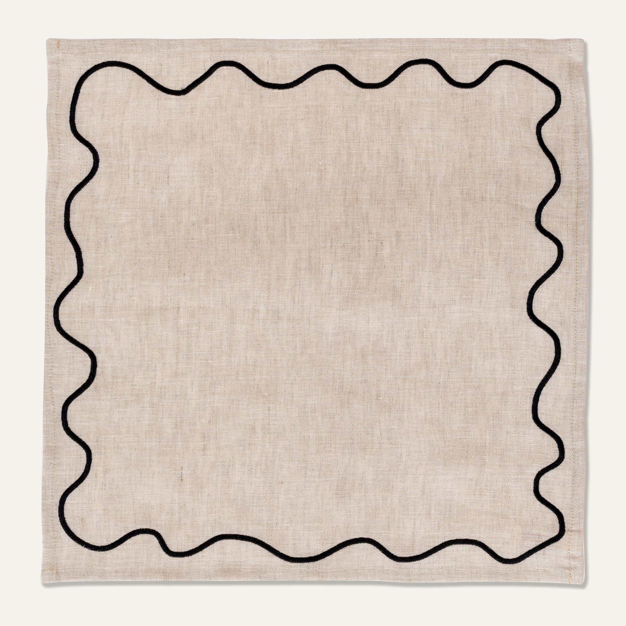 Wavy Linen Napkins Beige/Black - Set of 2