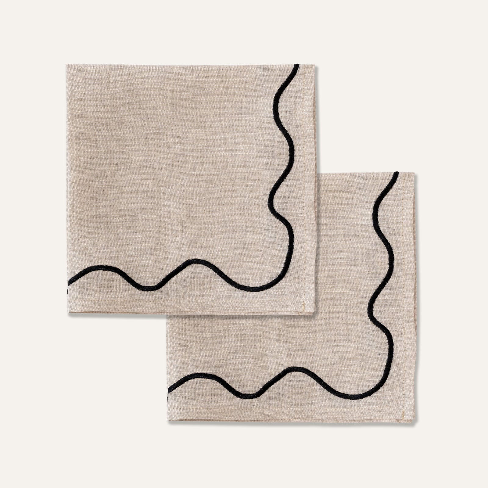 Wavy Linen Napkins Beige/Black - Set of 2