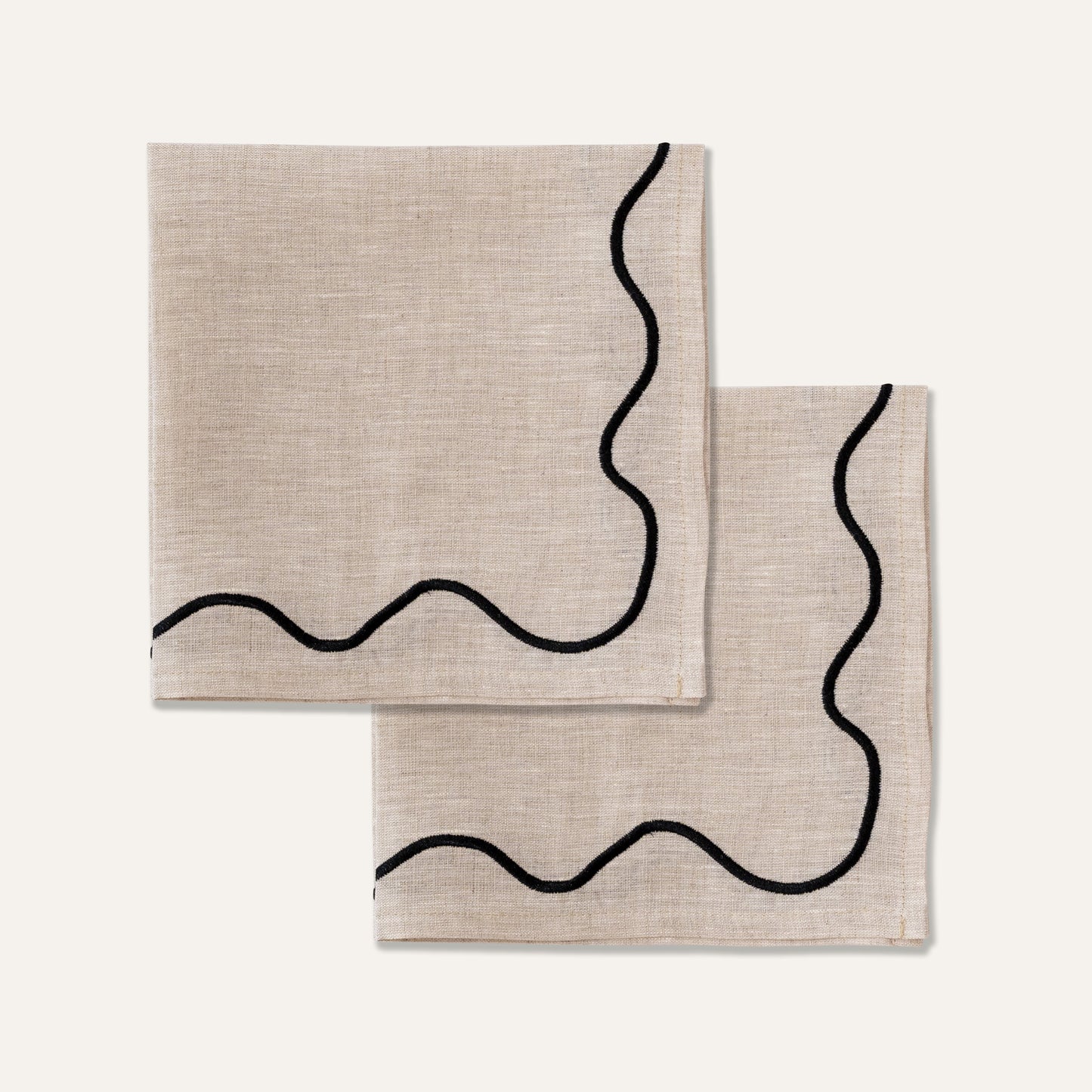 Wavy Linen Napkins Beige/Black - Set of 2