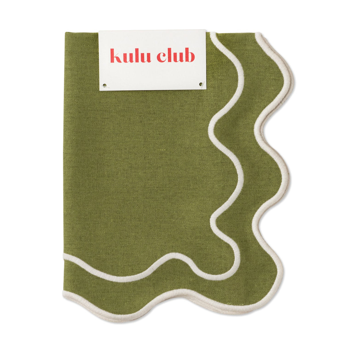 Placemats Wavy Green/white Linen-blend - Set of 2