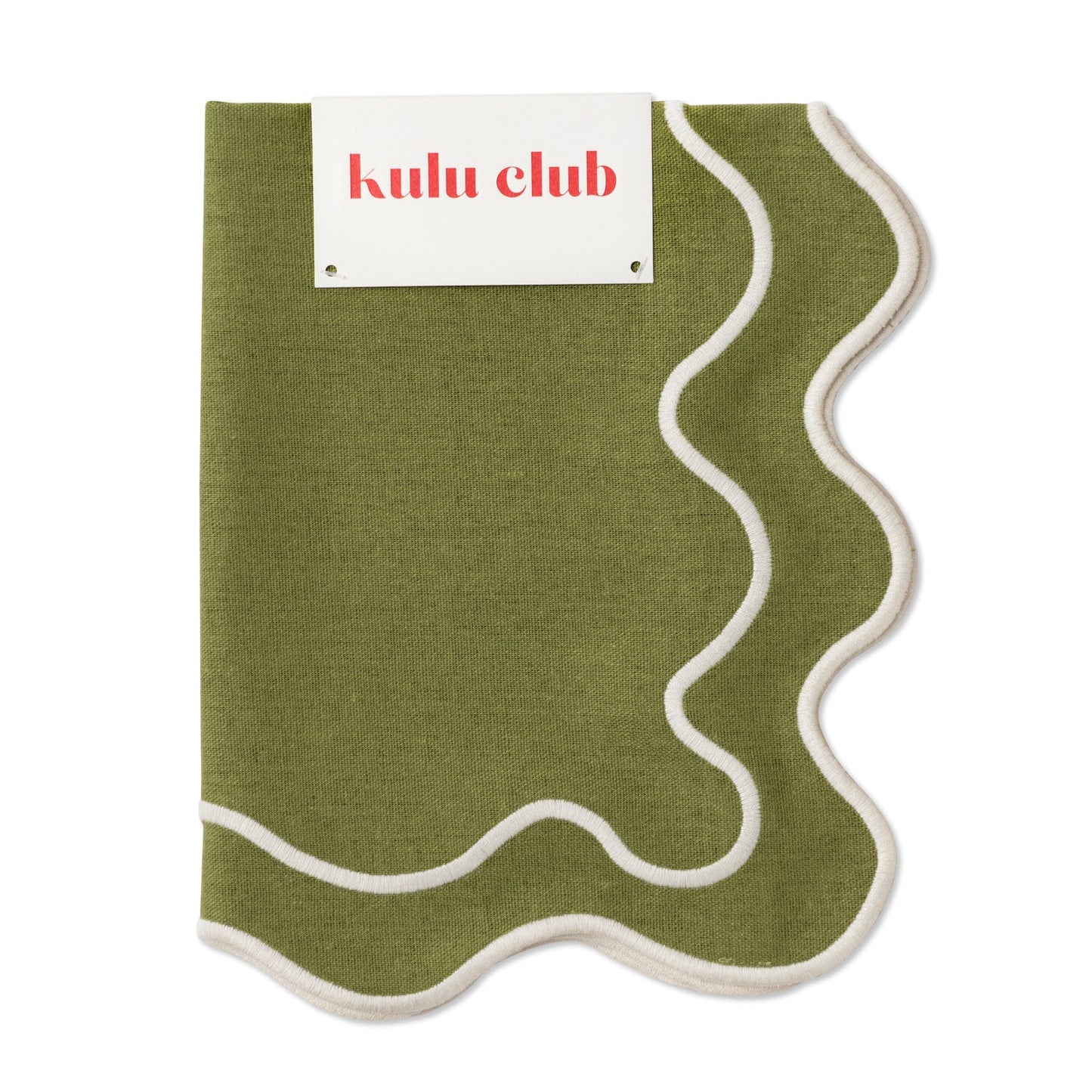 Placemats Wavy Green/white Linen-blend - Set of 2