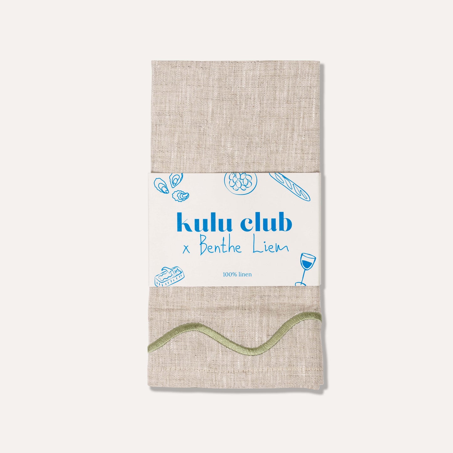 Wavy Linen Napkins Beige/Sage - Set of 2