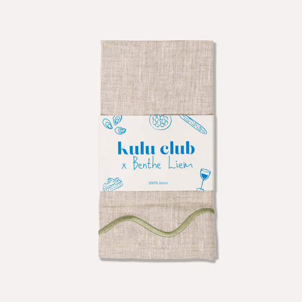 Wavy Linen Napkins Beige/Sage - Set of 2