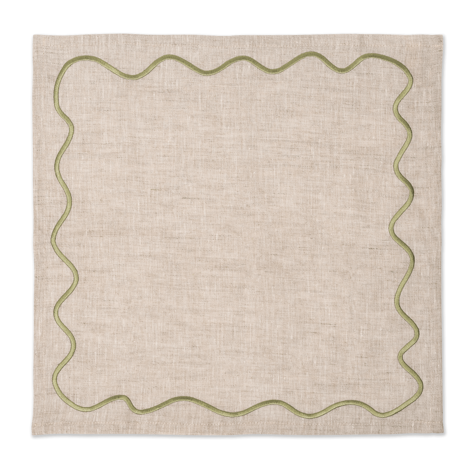 Wavy Linen Napkins Beige/Sage - Set of 2