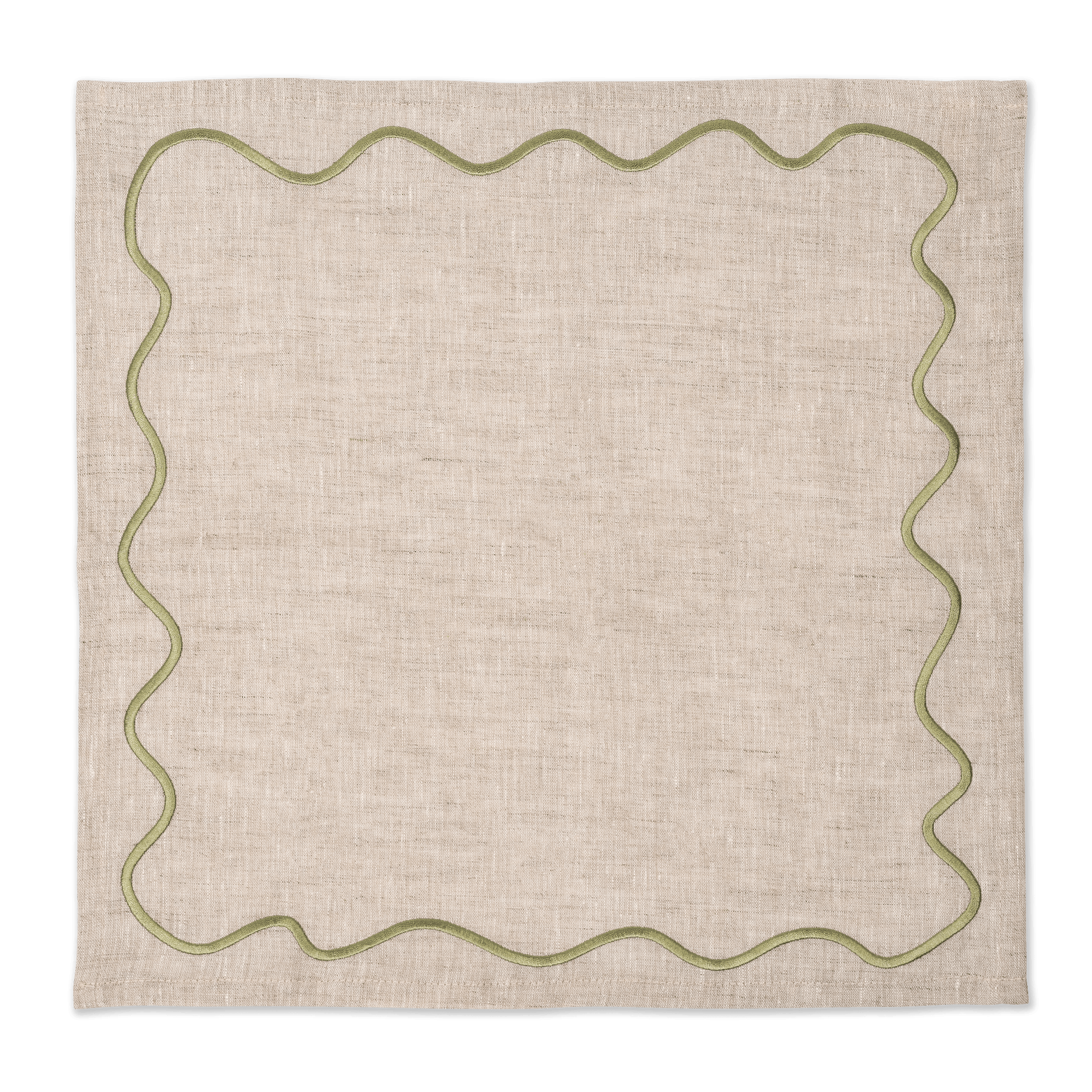 Wavy Linen Napkins Beige/Sage - Set of 2