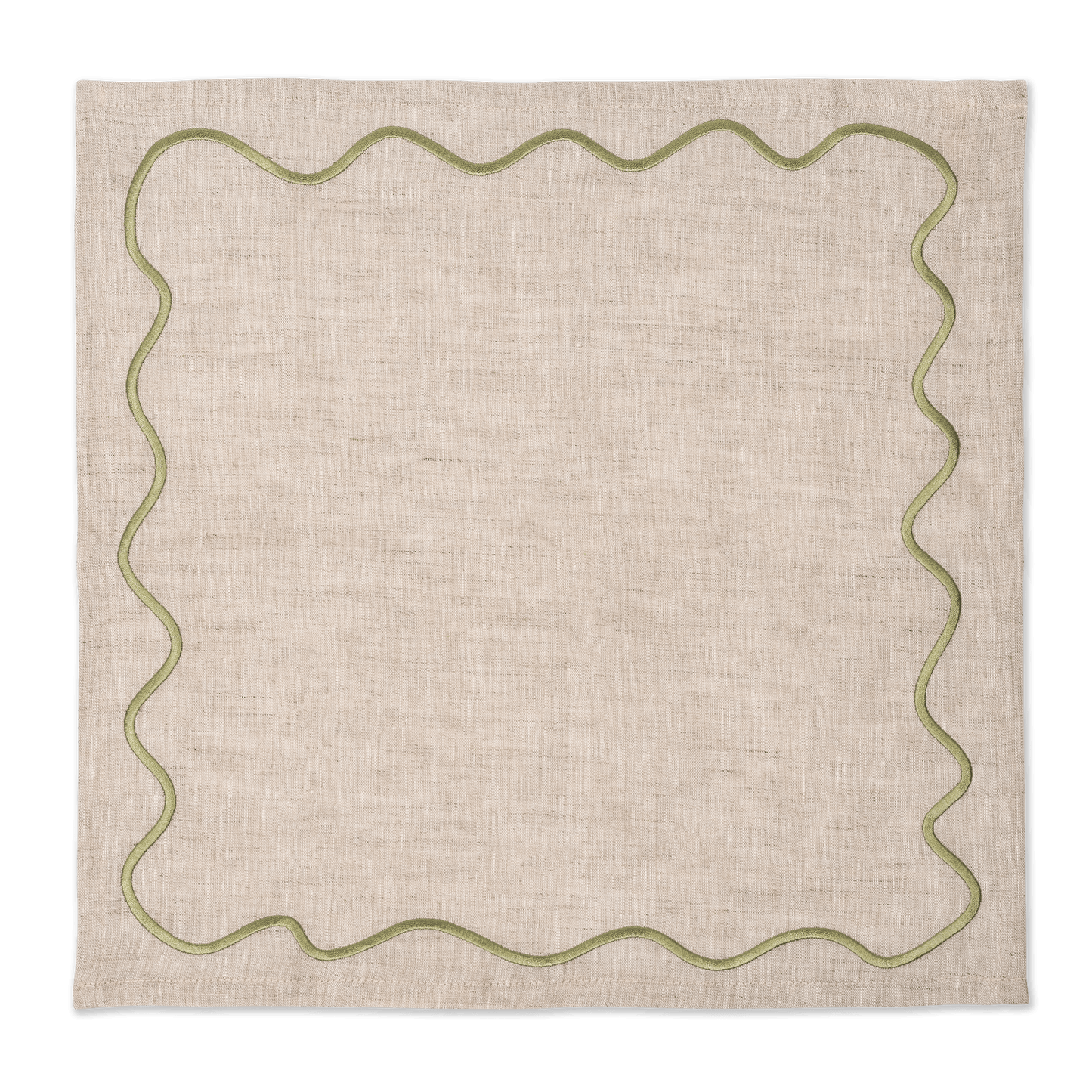 Wavy Linen Napkins Beige/Sage - Set of 2