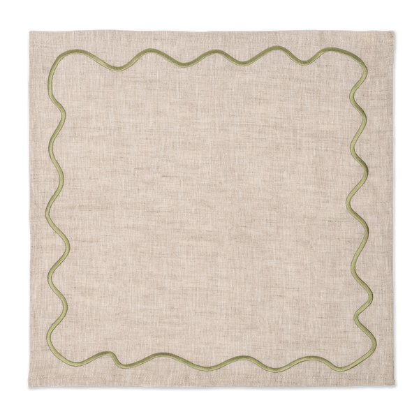 Wavy Linen Napkins Beige/Sage - Set of 2