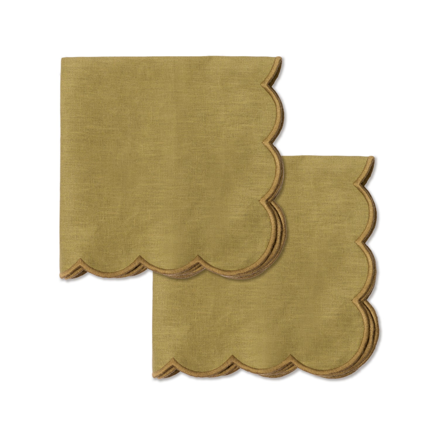Scallop Linen Napkins Olive - Set of 2