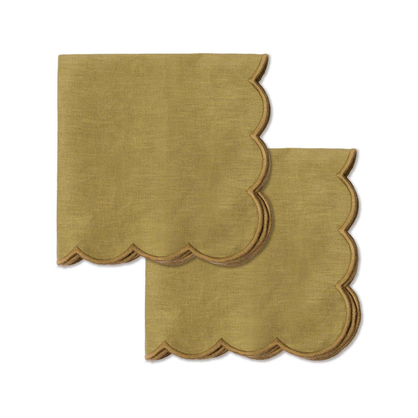 Scallop Linen Napkins Olive - Set of 2