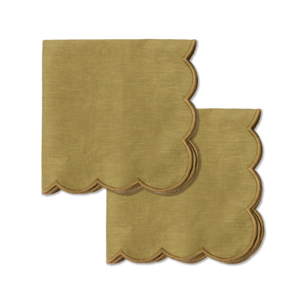 Scallop Linen Napkins Olive - Set of 2