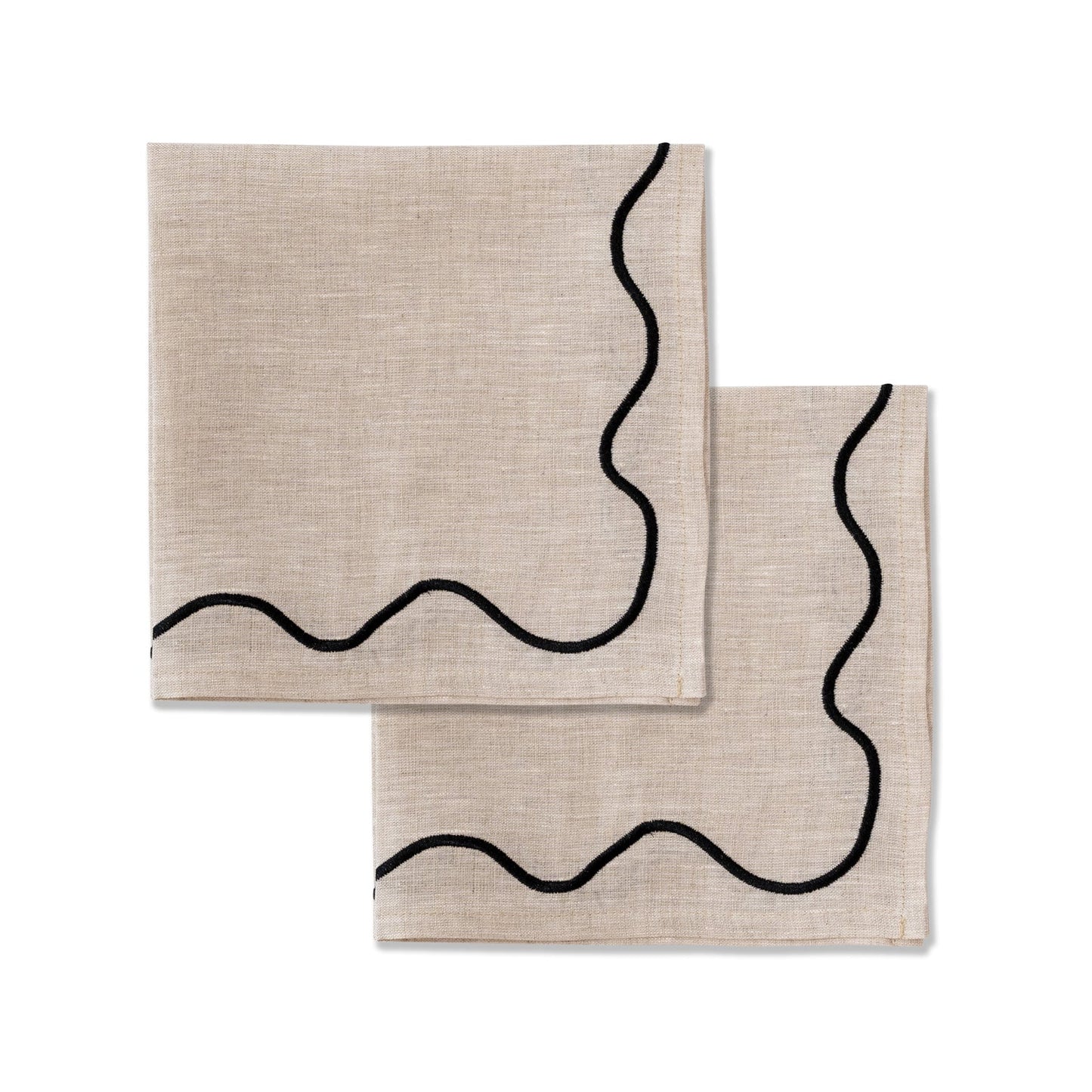 Wavy Linen Napkins Beige/Black - Set of 2