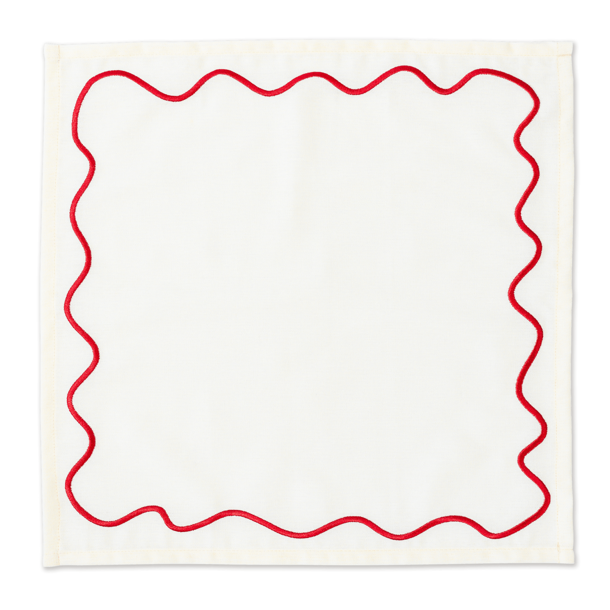 Wavy Napkins Ivory/Red - Set of 2