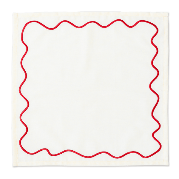 Wavy Napkins Ivory/Red - Set of 2