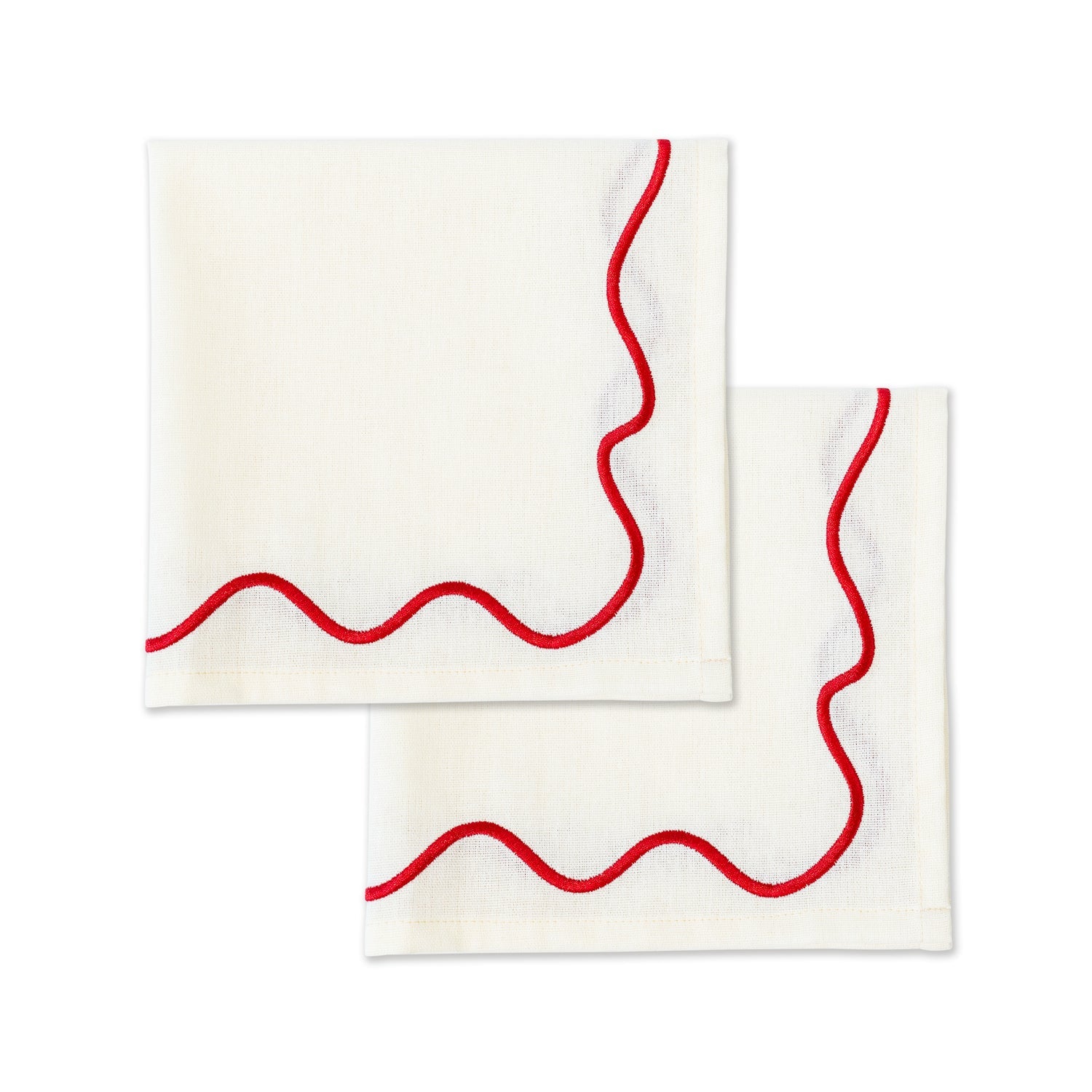 Wavy Napkins Ivory/Red - Set of 2