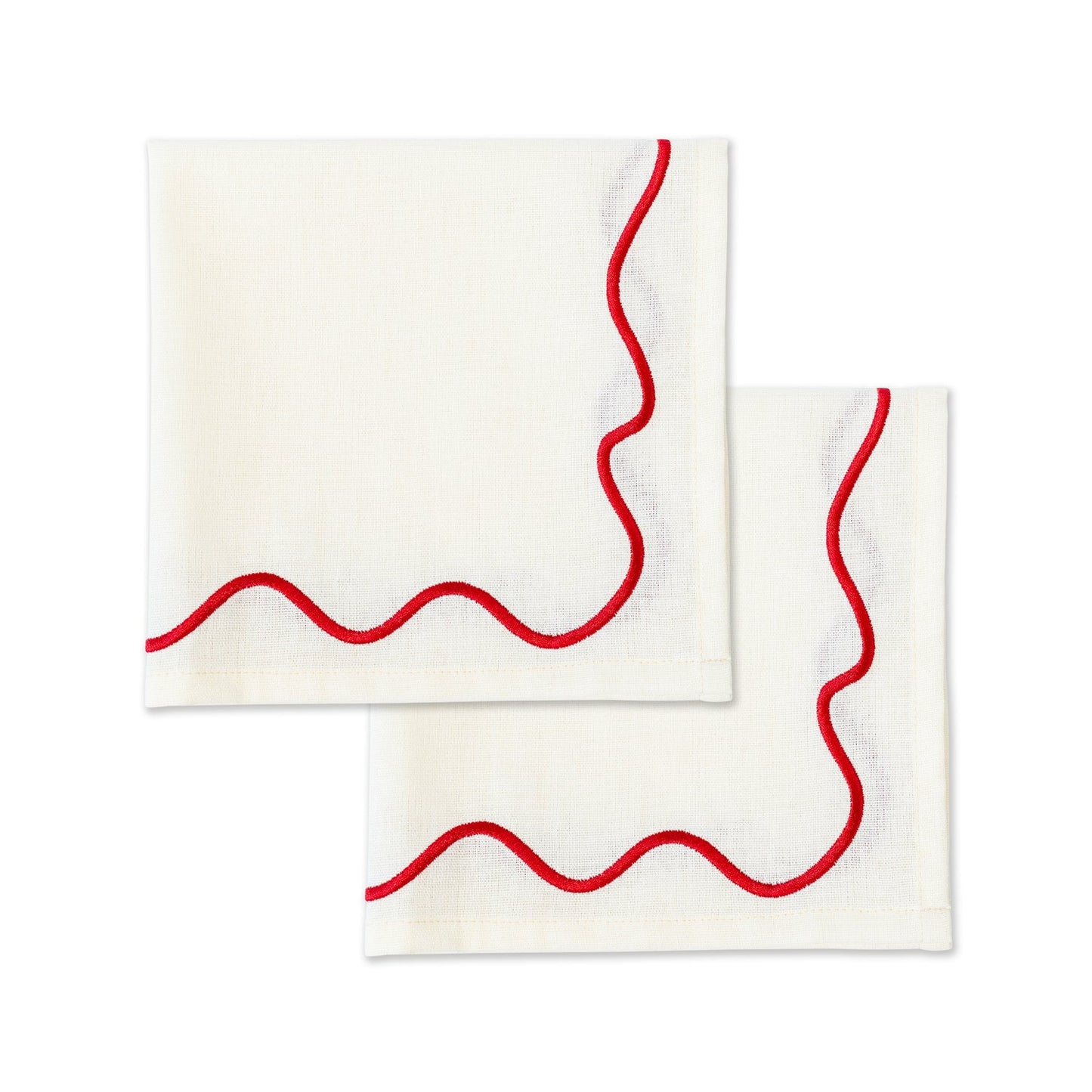 Wavy Napkins Ivory/Red - Set of 2