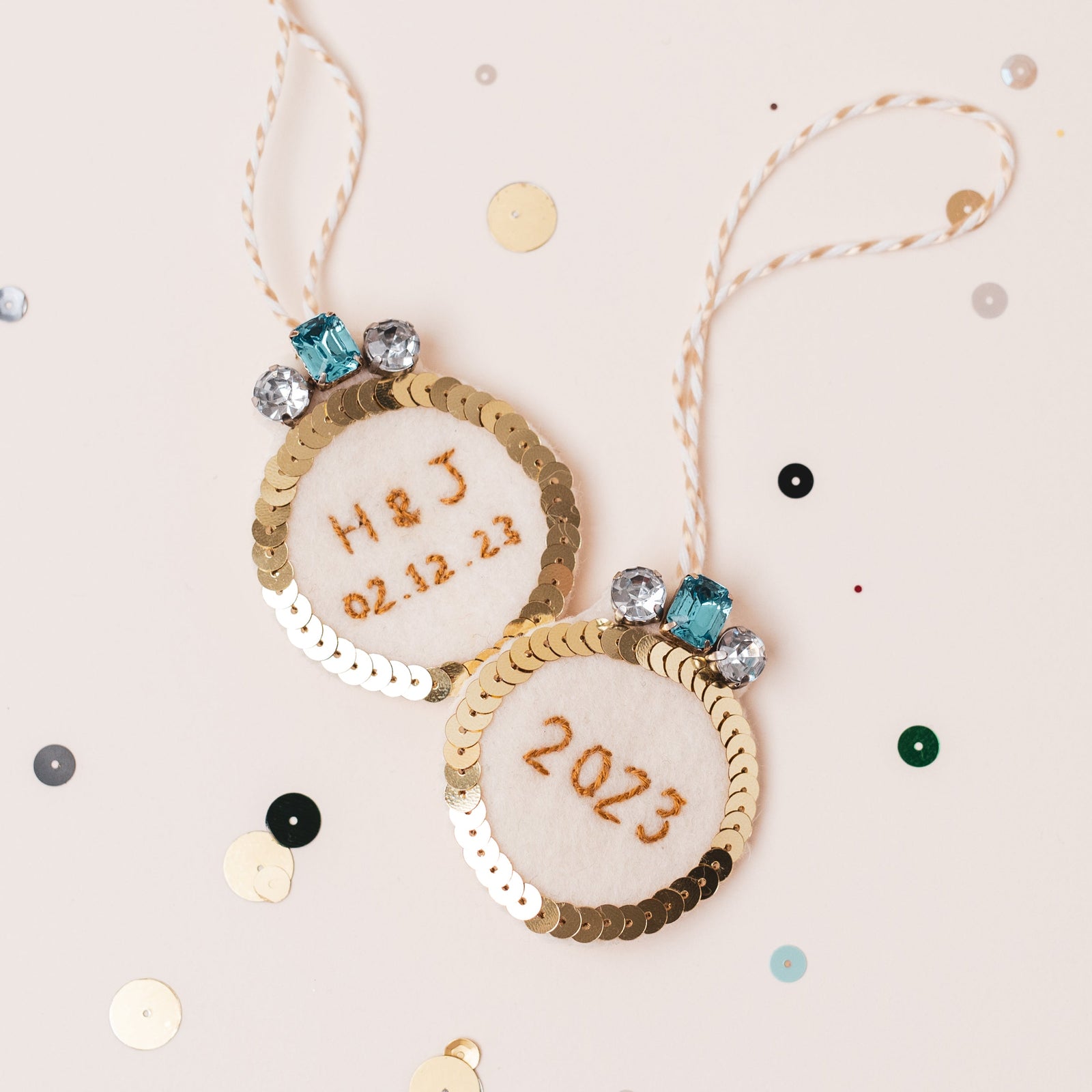 engagement ring sequin tree ornaments