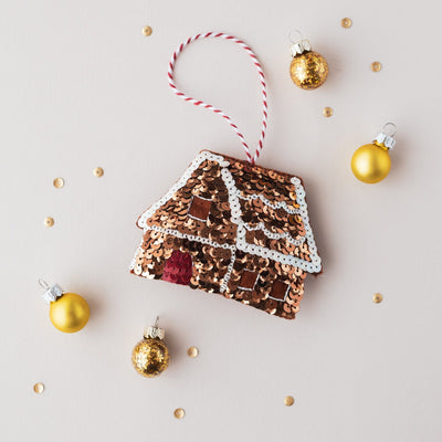 Gingerbread House Sequin Hanging Ornament 