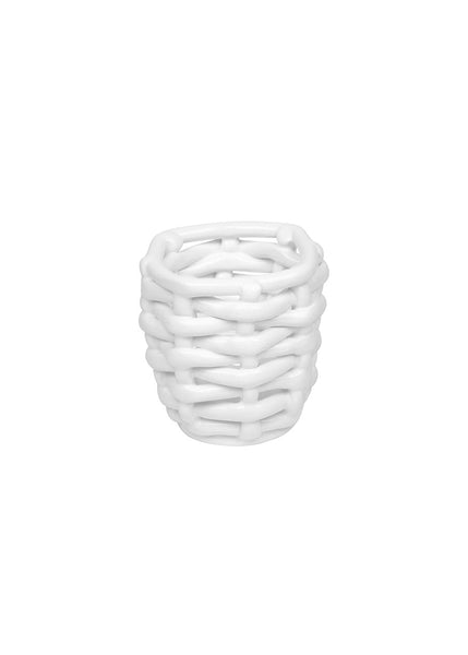 Small White Basketweave Planter