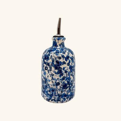 Oil Bottle Blue Moon - Blue and white speckled ceramic oil bottle on a white background - LAMP LDN LIVING