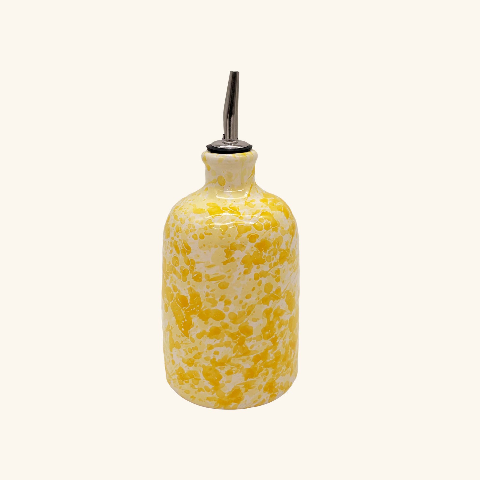 Oil Bottle Butter - Yellow and white speckled ceramic oil bottle on a white background - LAMP LDN LIVING