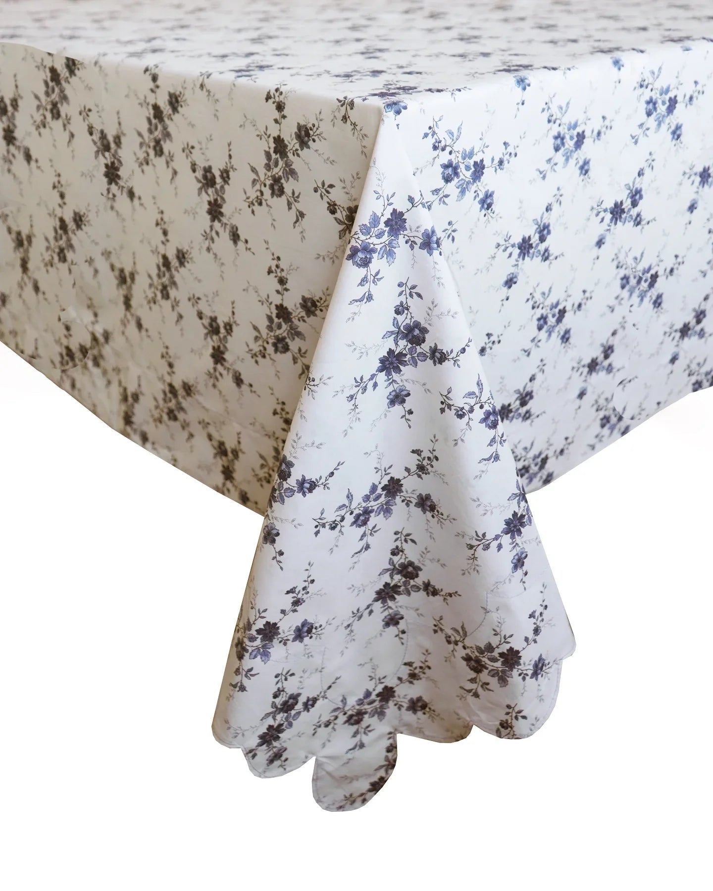 Reversible Scallop Corner Tablecloth Made With Liberty Fabrics & Bridgerton Amelie Luise & Posy Corsage Blue