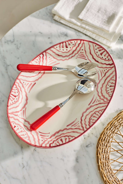 Late Afternoon Pink Oval Platter and Red serving set
