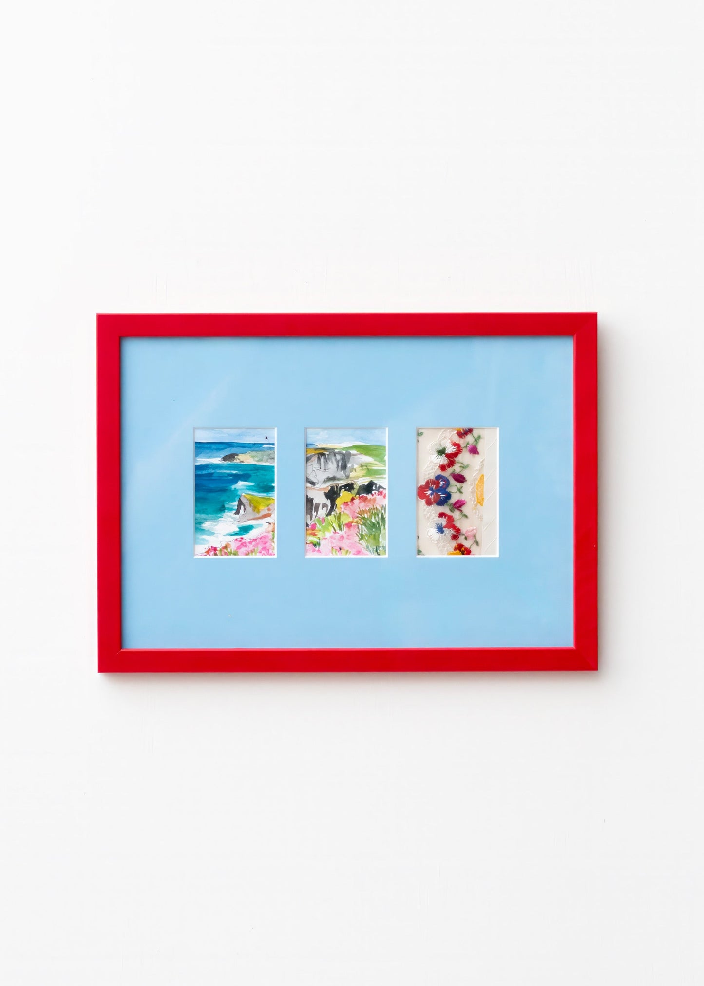 Late Afternoon Sky Blue A4 Instax Mini x 3 Picture Mount and Red Frame