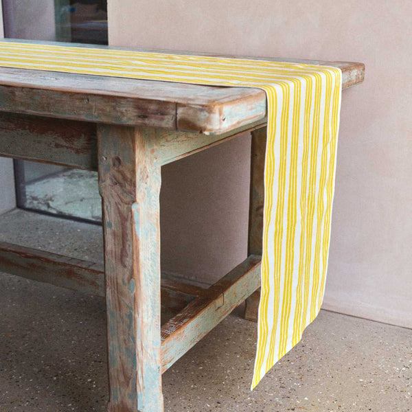 Lemon Yellow Stripe Table Runner