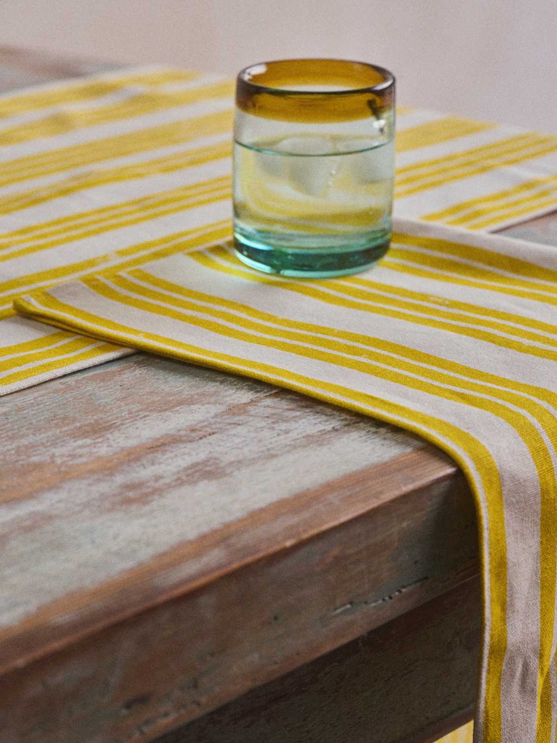Lemon Yellow Stripe Table Runner