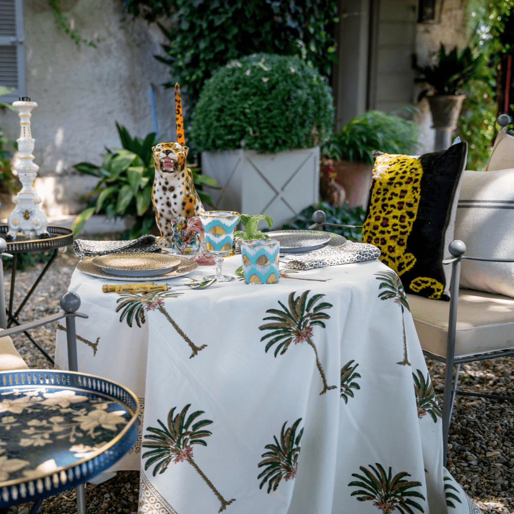 Hand-Printed Palm Cotton Tablecloth
