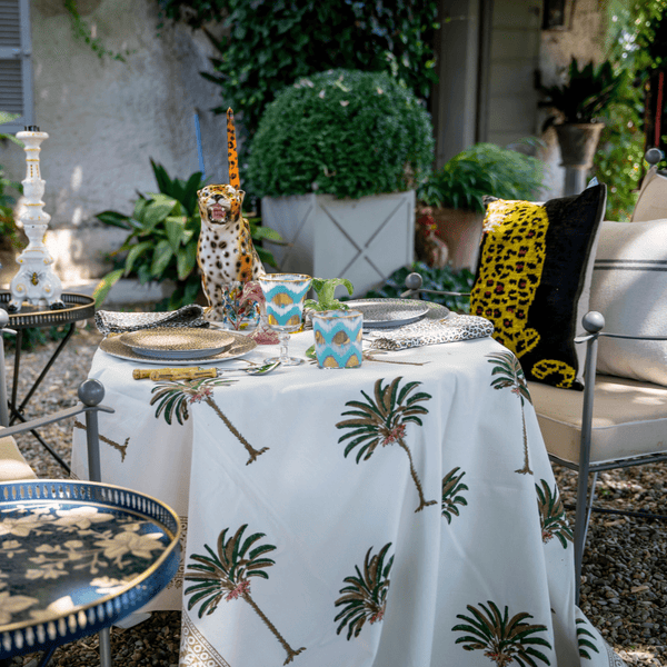 Hand-Printed Palm Cotton Tablecloth
