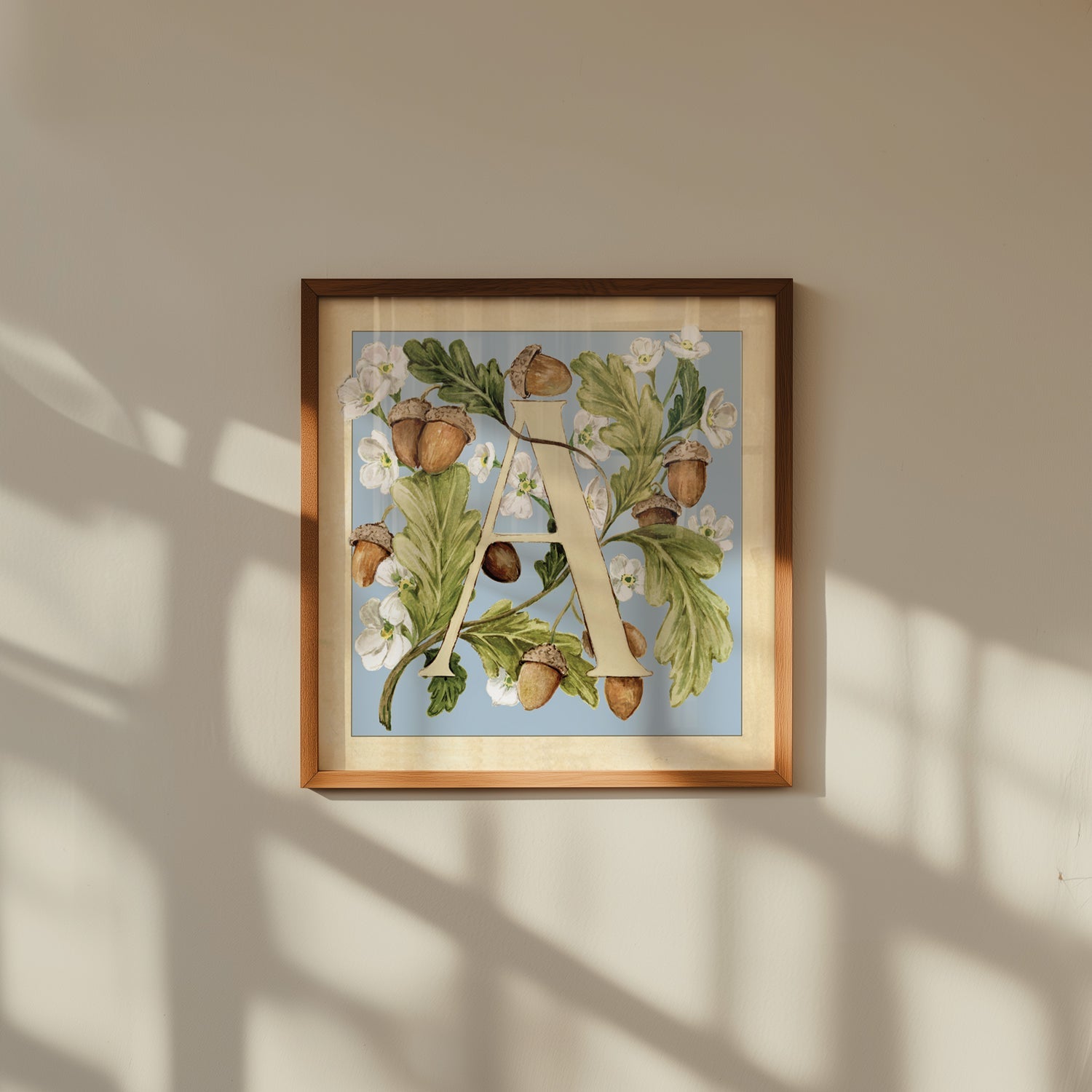 Letter A botanical nursery wall art print for child's bedroom.