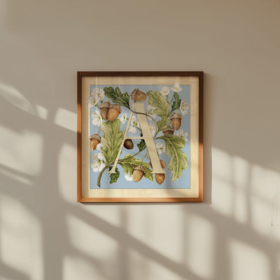 Letter A botanical nursery wall art print for child's bedroom.