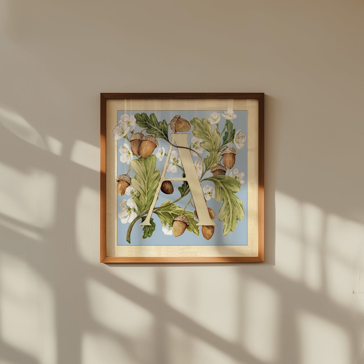 Letter A botanical nursery wall art print for child's bedroom.