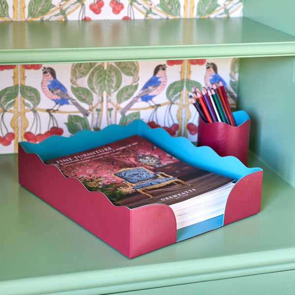 Toleware Paper Tray - Chilli and Teal