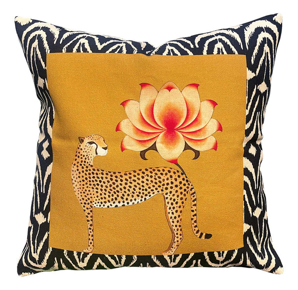 Lotus & Cheetah Throw Pillow