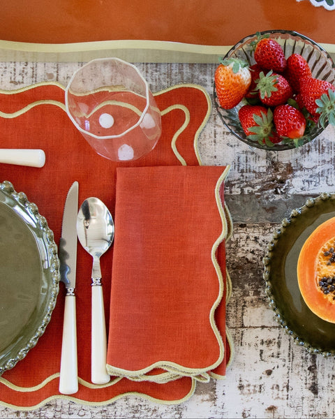 Napkin Beja, Terracotta with Lime Green