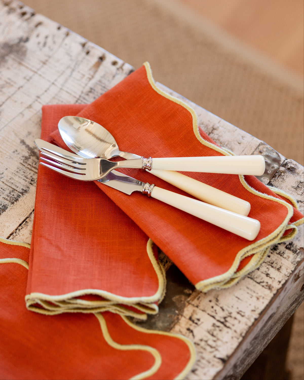Napkin Beja, Terracotta with Lime Green