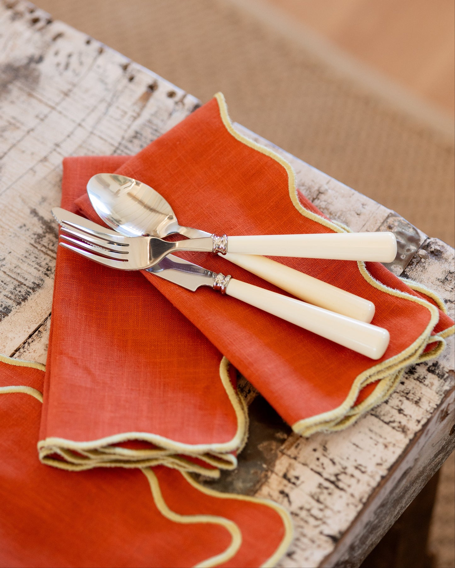 Napkin Beja, Terracotta with Lime Green