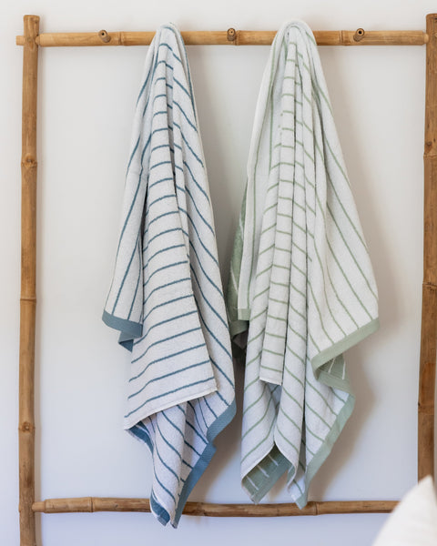 Green Striped Bath Towel, 100% Cotton 500 g/m²
