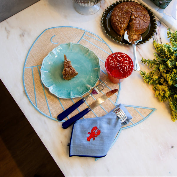 Placemat Peixe, Raffia with Turquoise Blue