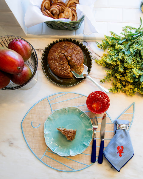 Placemat Peixe, Raffia with Turquoise Blue