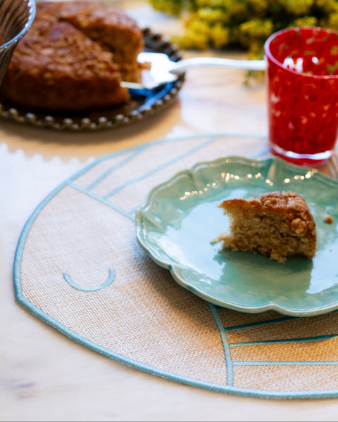 Placemat Peixe, Raffia with Turquoise Blue